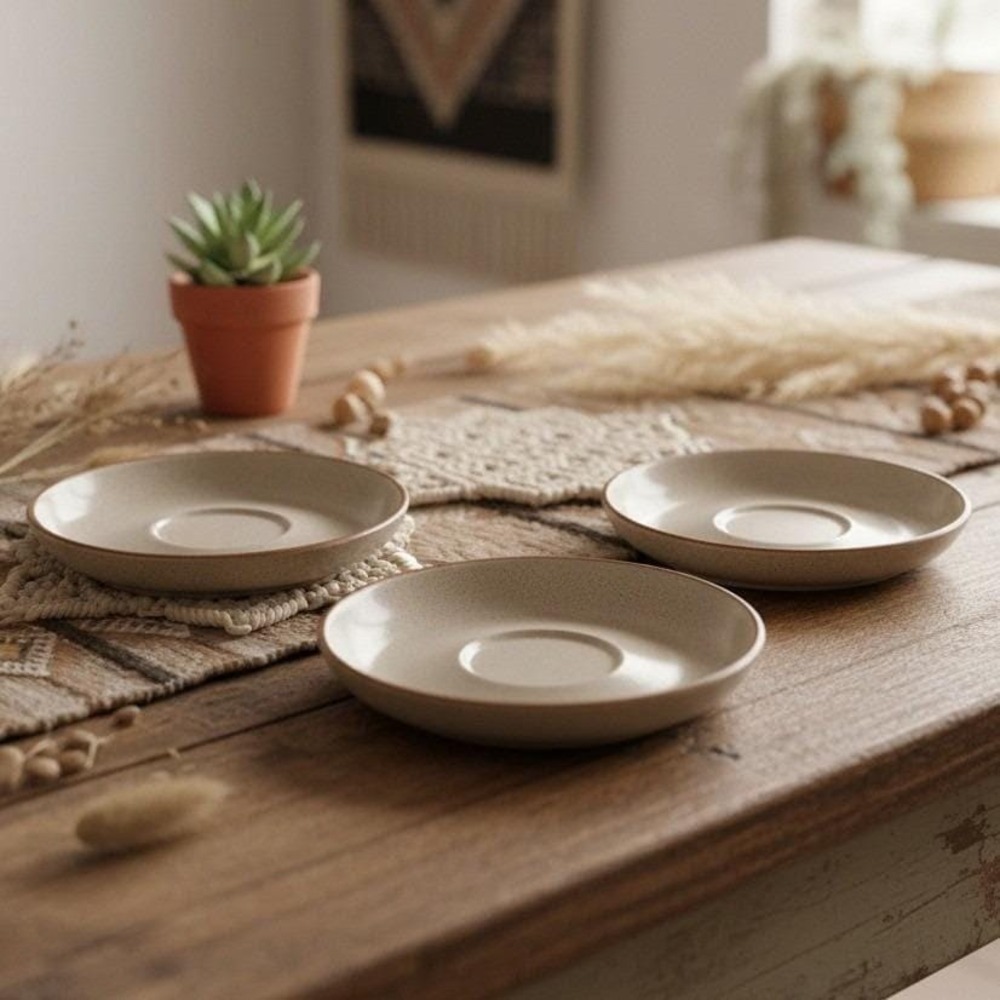 Denby‎ Caramel Beige Saucers, Set of 3, Vintage UK Stoneware, Neutral Pottery